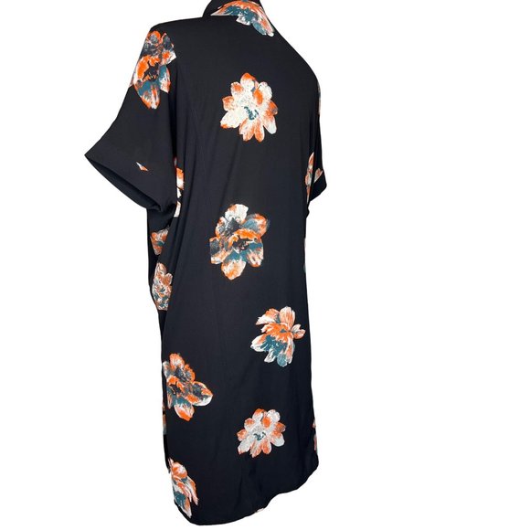 Kimono by Villa dress shirt button front size small black with peach and green f - Picture 3 of 10